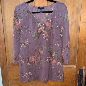 Chaps Mauve Floral Tunic Top with buttons